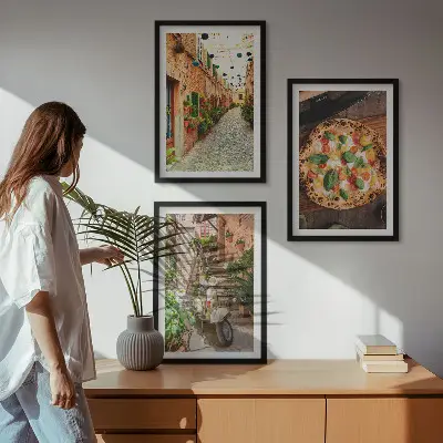 Bájos utcák pizzával kép szett keretezett változat hálószobába
