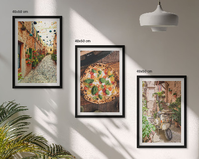 Keretezett kép szett hálószobába Bájos utcák pizzával