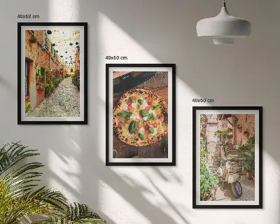 Bájos utcák pizzával kép szett keretezett változat hálószobába