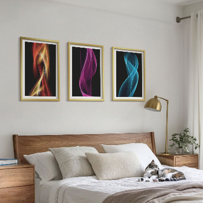 Fali dekoráció kép készlet Neon hullámok vonalak sötét háttér