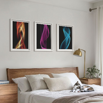 Fali dekoráció kép készlet Neon hullámok vonalak sötét háttér