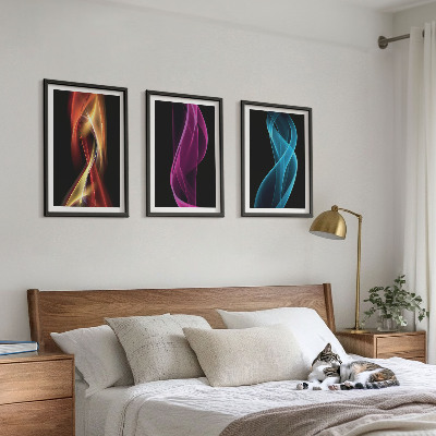 Fali dekoráció kép készlet Neon hullámok vonalak sötét háttér