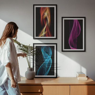Fali dekoráció kép készlet Neon hullámok vonalak sötét háttér