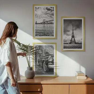Keretezett képszett hálószobába városi kilátás hidakkal és az Eiffel-toronnyal