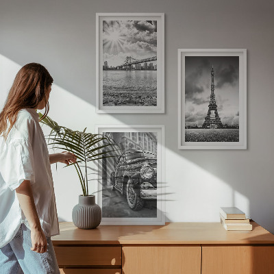 Keretezett kép szett hálószobába Városi kilátás, hidak, Eiffel-torony