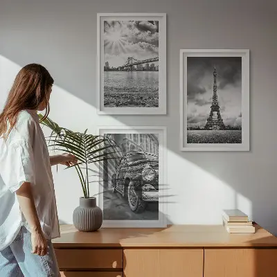 Keretezett képszett hálószobába városi kilátás hidakkal és az Eiffel-toronnyal