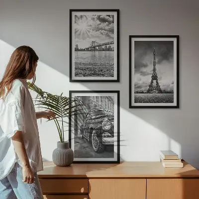 Keretezett képszett hálószobába városi kilátás hidakkal és az Eiffel-toronnyal