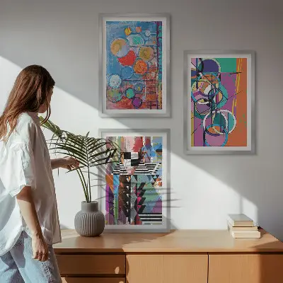 Színes absztrakt körök geometria falikép keretezett kép szett hálószobába