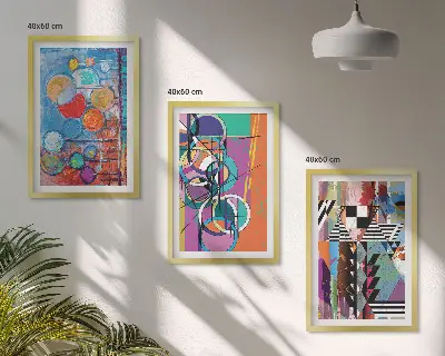 Színes absztrakt körök geometria falikép keretezett kép szett hálószobába