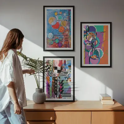 Színes absztrakt körök geometria falikép keretezett kép szett hálószobába