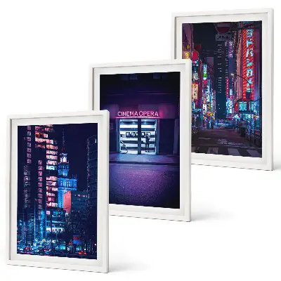 Keretezett kép szett éjszakai város neon bejárata hálószobába