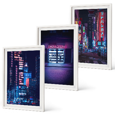 Keretezett kép szett hálószobába Éjszakai város neon bejárata