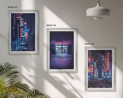 Keretezett kép szett hálószobába Éjszakai város neon bejárata