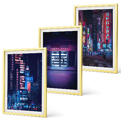 Keretezett kép szett hálószobába Éjszakai város neon bejárata
