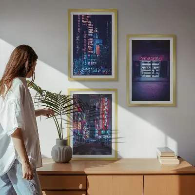 Keretezett kép szett éjszakai város neon bejárata hálószobába