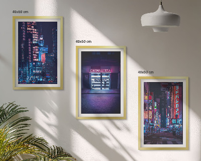 Keretezett kép szett hálószobába Éjszakai város neon bejárata
