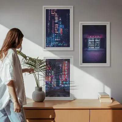 Keretezett kép szett éjszakai város neon bejárata hálószobába
