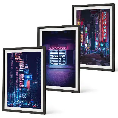 Keretezett kép szett éjszakai város neon bejárata hálószobába