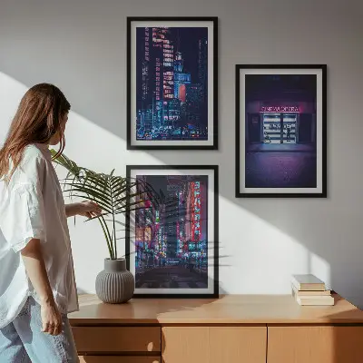 Keretezett kép szett éjszakai város neon bejárata hálószobába