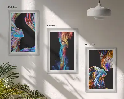 Színes absztrakt arcok keretezett képszett hálószobába