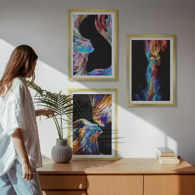 Keretezett kép szett hálószobába Színes absztrakt arcok