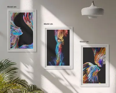 Színes absztrakt arcok keretezett képszett hálószobába
