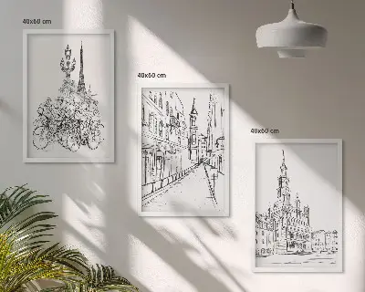 Városi tájképek fali dekorációs képkészlet egyszerű rajzok