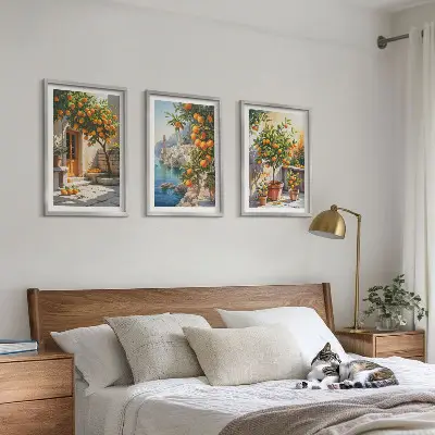 Festett citrusos tájképek keretezett képszett hálószobába