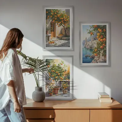 Festett citrusos tájképek keretezett képszett hálószobába
