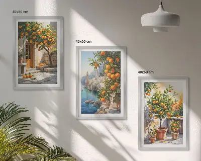 Festett citrusos tájképek keretezett képszett hálószobába