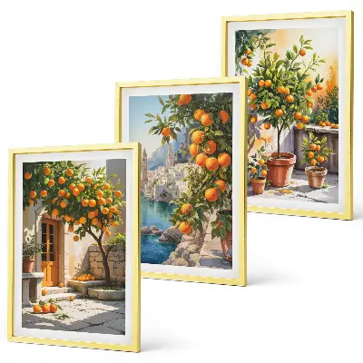Festett citrusos tájképek keretezett képszett hálószobába