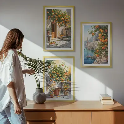 Festett citrusos tájképek keretezett képszett hálószobába