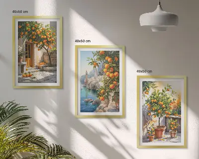 Festett citrusos tájképek keretezett képszett hálószobába