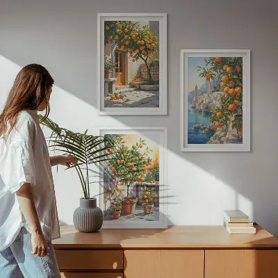 Festett citrusos tájképek keretezett képszett hálószobába