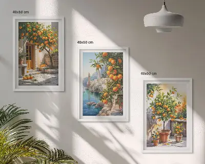 Festett citrusos tájképek keretezett képszett hálószobába