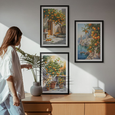 Keretezett kép szett hálószobába Festett citrusos tájképek