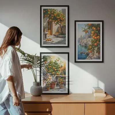 Festett citrusos tájképek keretezett képszett hálószobába