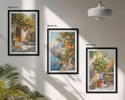 Festett citrusos tájképek keretezett képszett hálószobába