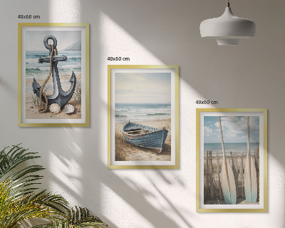 Fali dekoráció kép készlet Horgonycsónak evezők strandon