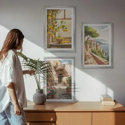 Keretezett képszett citrusfélék a tengeri városban hálószobai dekoráció
