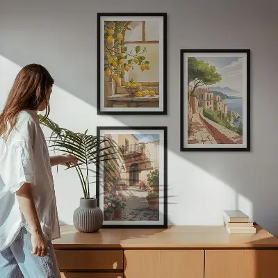 Keretezett képszett citrusfélék a tengeri városban hálószobai dekoráció