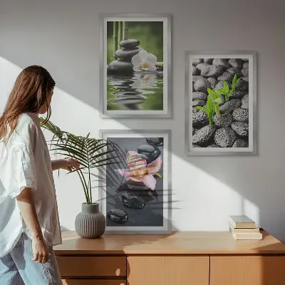 Virágok és víz zen kompozíciós keretezett képszett hálószobai dekorációhoz