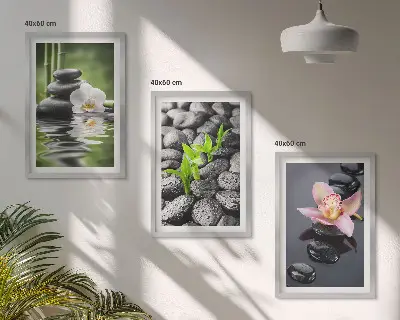 Virágok és víz zen kompozíciós keretezett képszett hálószobai dekorációhoz