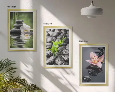 Virágok és víz zen kompozíciós keretezett képszett hálószobai dekorációhoz