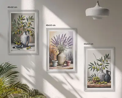 Keretezett kép szett olajvirágok vázákban hálószobába