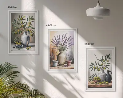 Keretezett kép szett olajvirágok vázákban hálószobába