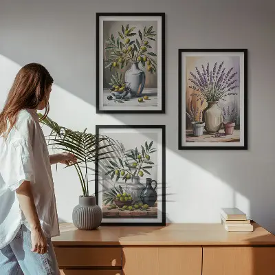 Keretezett kép szett olajvirágok vázákban hálószobába