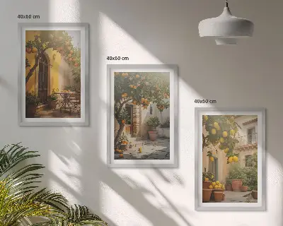 Napos terasz citruscserepek keretezett kép szett hálószobába