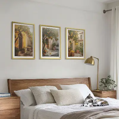 Napos terasz citruscserepek keretezett kép szett hálószobába