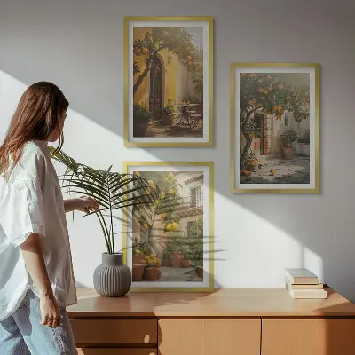 Napos terasz citruscserepek keretezett kép szett hálószobába